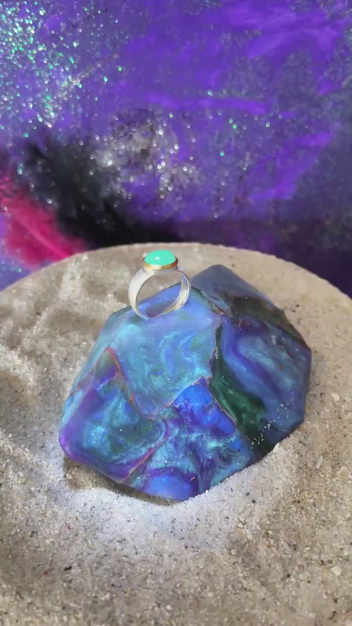 Chrysopras in 18Kt Goldvermeil Fassung Ring in Silber deutsche Qualitätsarbeit