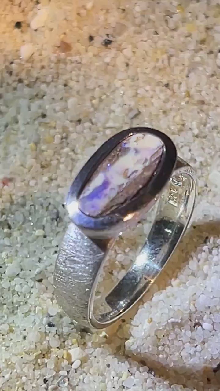 Opal opulent Metallic 14mm x 8mm Sterlingsilberring deutsche Handarbeit