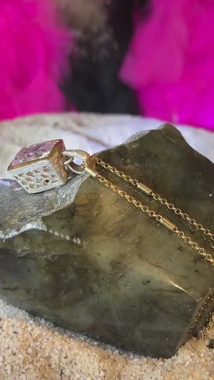 Kunzit Tagespreis  in magisch Pink 18kt Goldvermeil Sterlingsilber Kette vergoldet deutsche Handarbeit