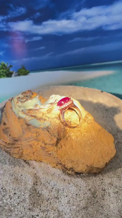 Rubin großer Prinzessin Ring in Sterling Silber vergoldet
