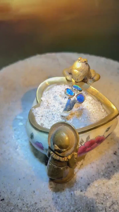 Mein Preis Starke Liebe schwarze Opale in Sterlingsilber mit 18Kt Goldvermeil Fassung deutsche Handarbeit
